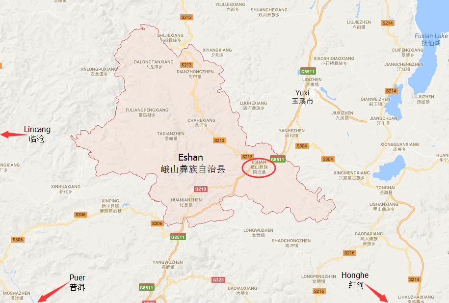 The Region Map of Eshan County, Yuxi