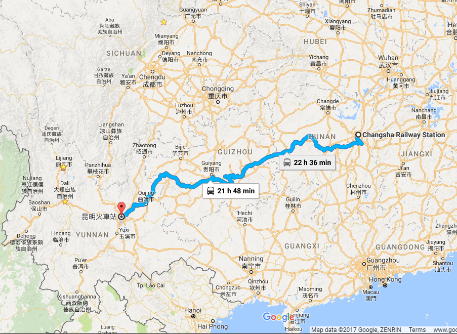 The-Train-Map-from-Changsha-to-Kunming