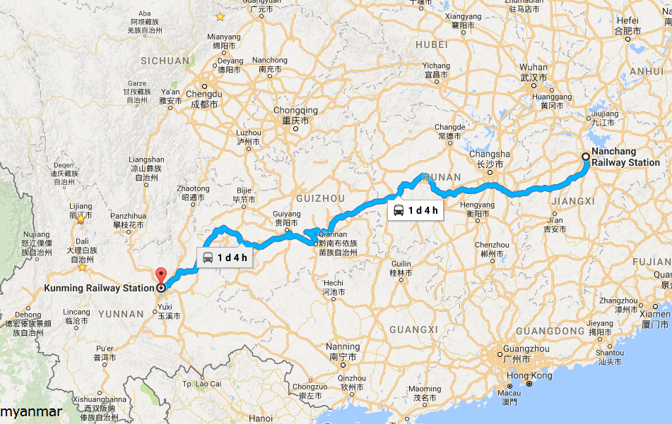 The-Train-Map-from-Nanchang-to-Kunming