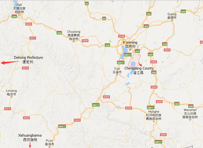 The Location Map of Chengjiang County
