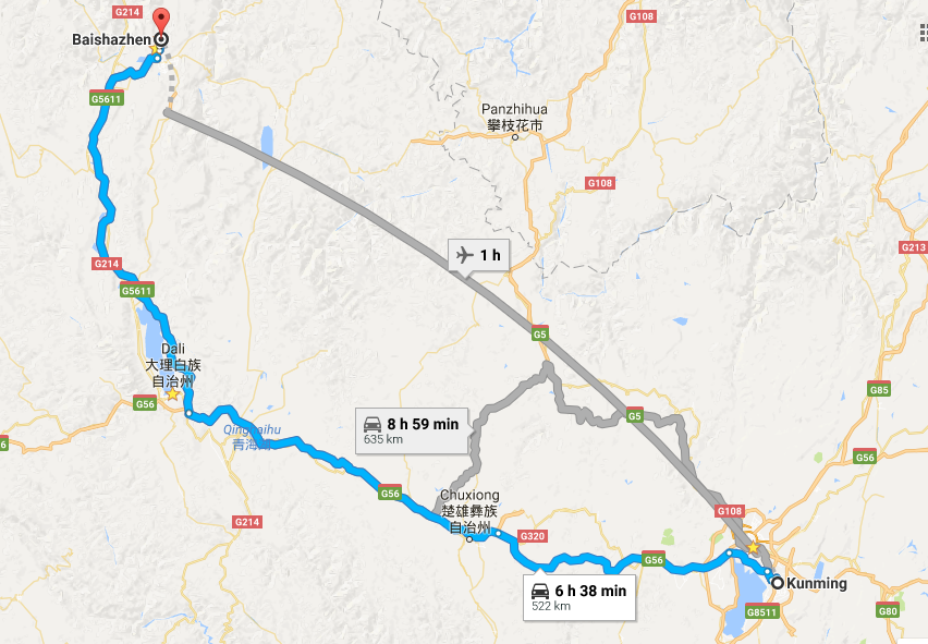 The-tour-rout-from-Kunming-to-Baisha-old-town