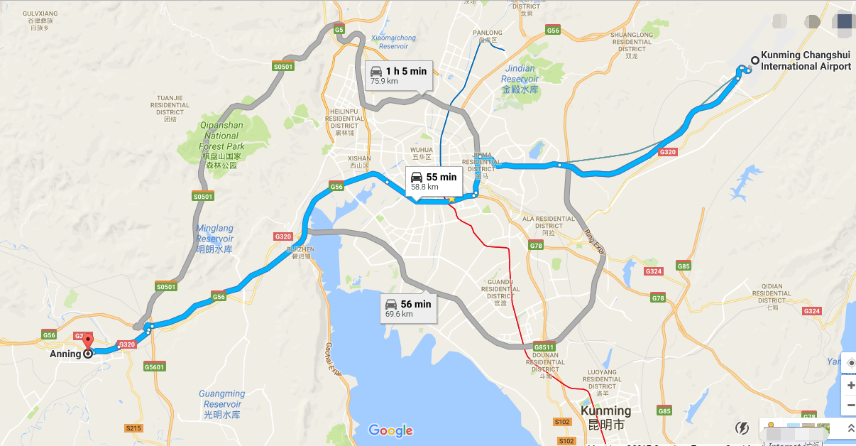 The-tour-route-from-Kunming-to-Anning
