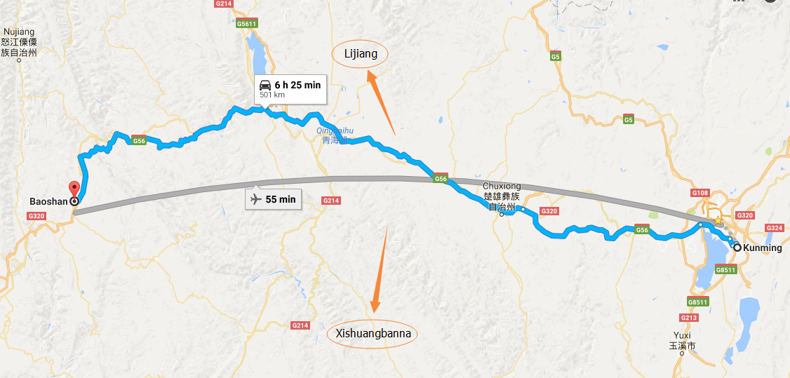 The-tour-route-from-Kunming-to-Baoshan-city